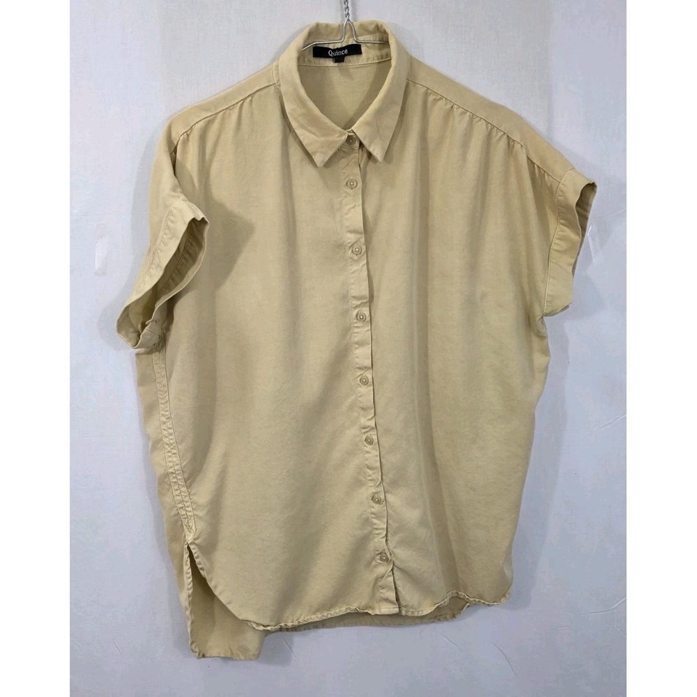 Quince Womens Size X Small Tan Tencel Button Up Blouse Minimalist Relaxed Fit